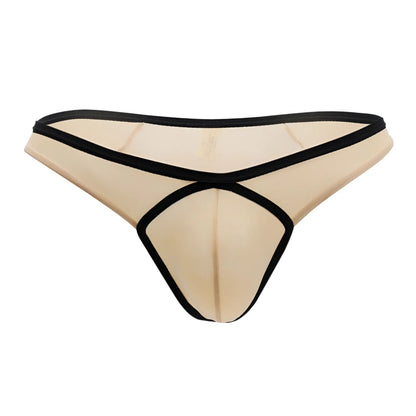 Beige sheer thong tan color with black elastic trim and central front panel Doreanse 1332-TAN loop thong