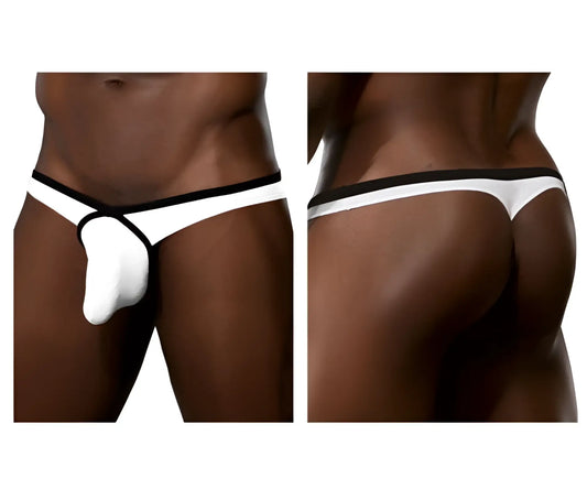 Doreanse 1332-WHT loop thong in white with black details featuring a supportive molded design front view