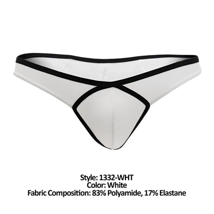 Doreanse 1332-WHT loop thong in white with black trim and crisscross design showing backside details