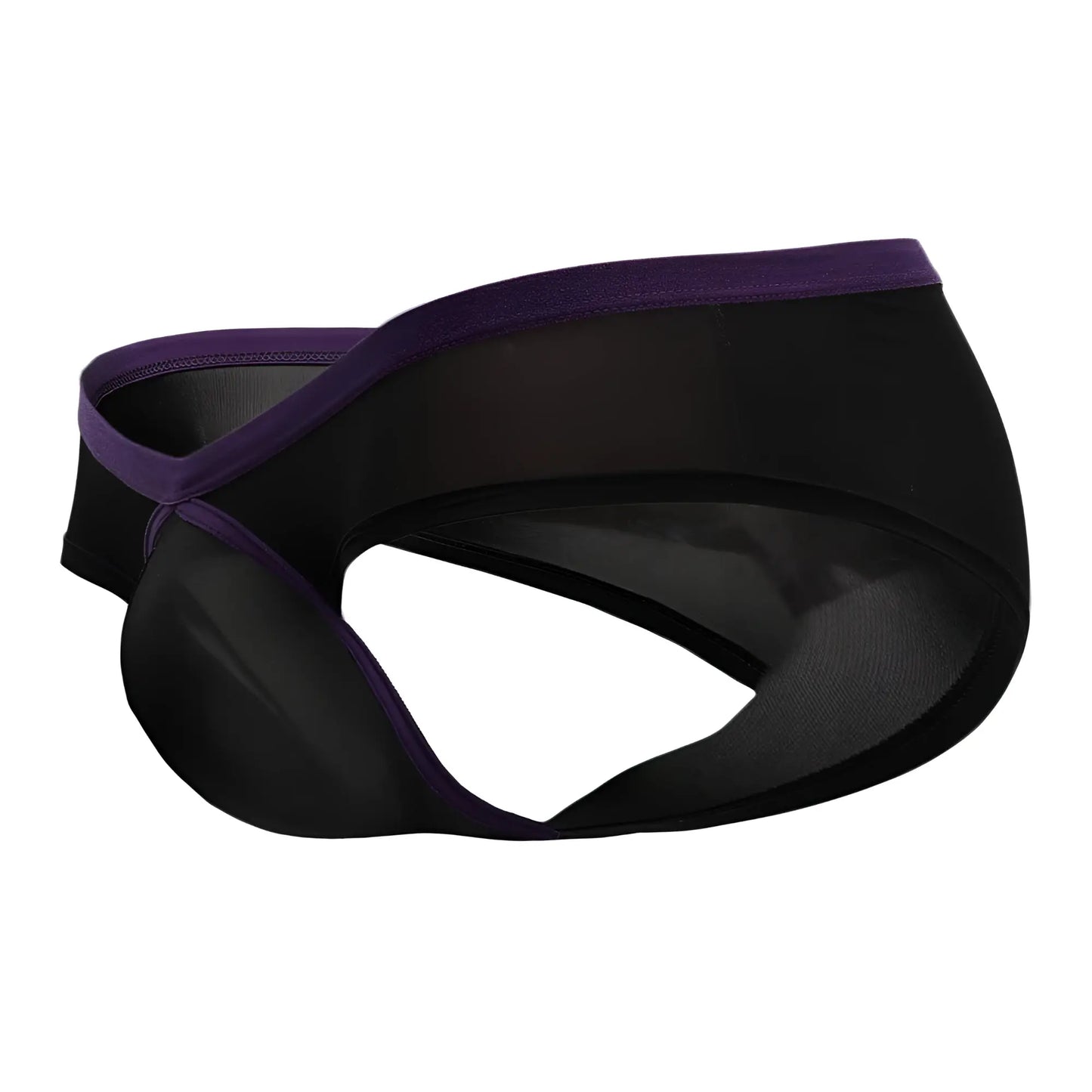 Black mesh briefs with a purple elastic waistband from doreanse 1377-blk boost cheeky brief in black color