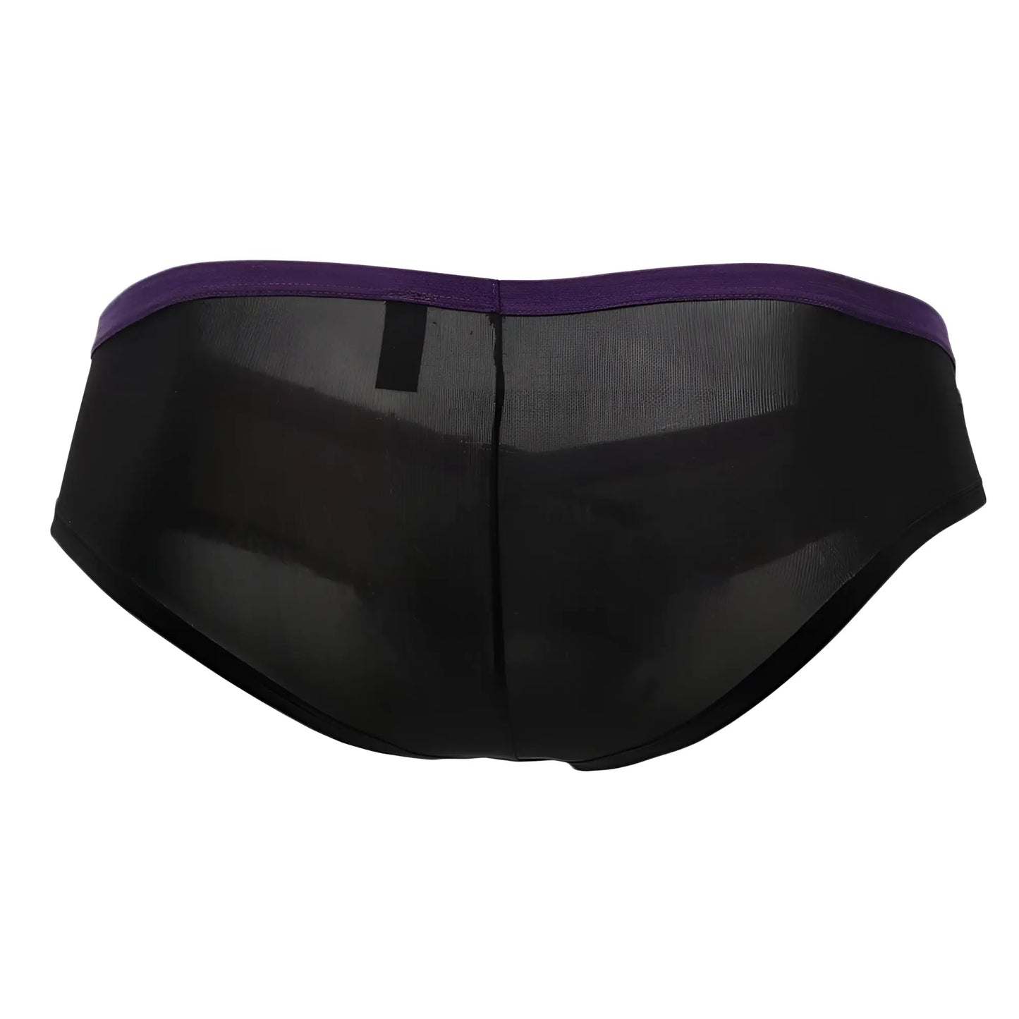 Doreanse 1377-BLK boost cheeky brief in black sheer mesh with solid purple waistband showing front side