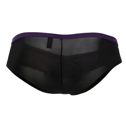 Doreanse 1377-BLK boost cheeky brief in black sheer mesh with solid purple waistband showing front side
