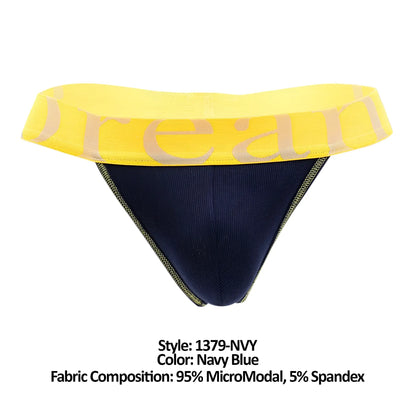 Doreanse 1379-nvy navy blue micromodal briefs with bright yellow waistband and beige dream lettering
