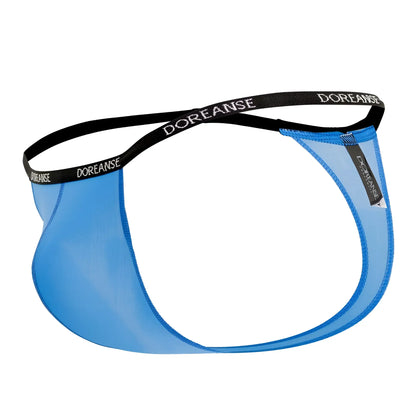 Blue doreanse 1390-blu aire thong with sheer fabric and black elastic waistband in cobalt blue color front view