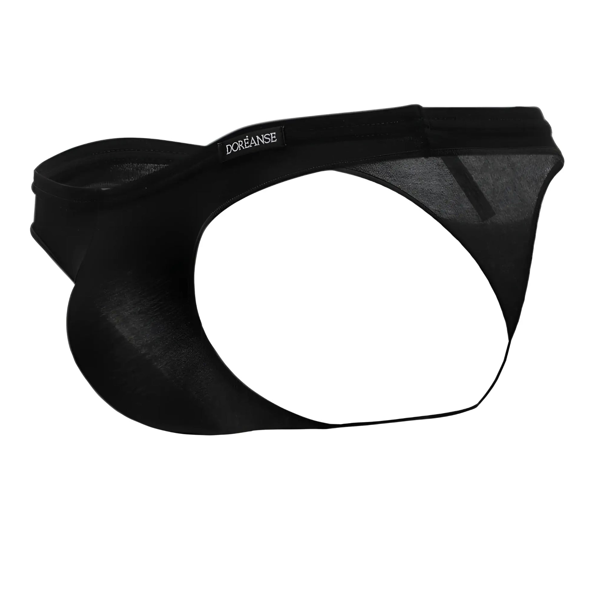 Black doreanse 1392-blk euro thong briefs with sheer mesh panel and elastic waistband shown from the back side