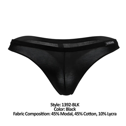 Black sheer thong with solid black waistband and dorance brand label from Doreanse 1392-BLK Euro Thong collection