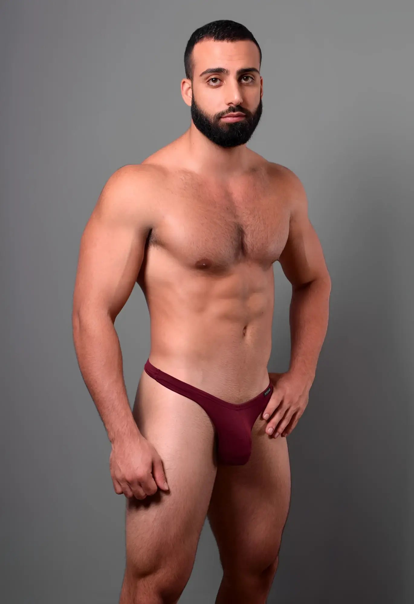 Maroon Doreanse 1392-BRD Euro thong made of smooth stretchy fabric shown from the back side
