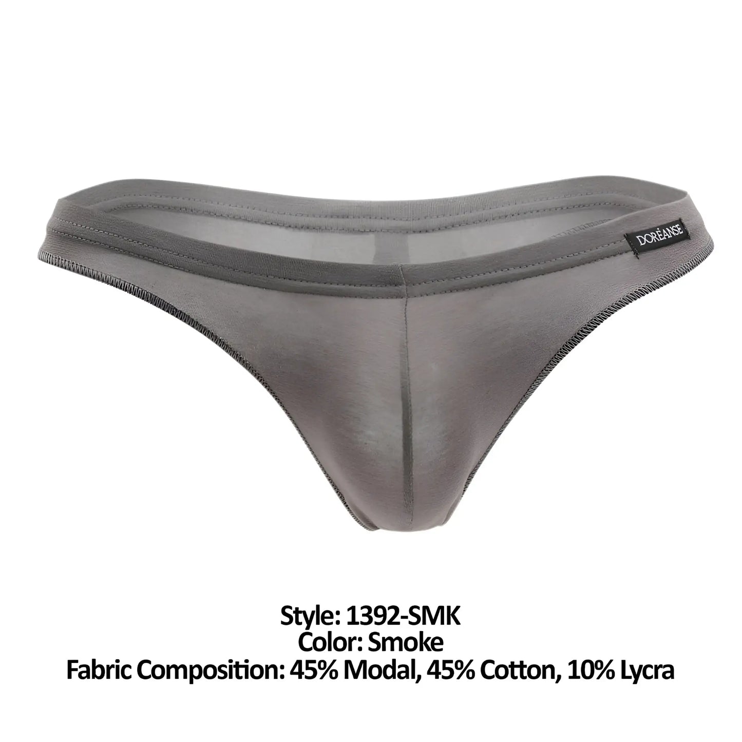 Smoke doreanse 1392-smk euro thong made from modal cotton lycra blend shown from the back side