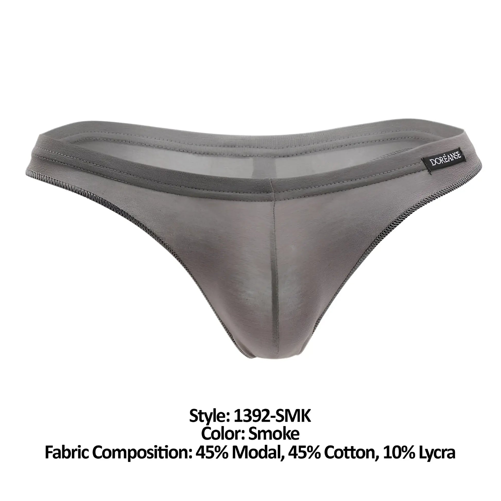 Smoke doreanse 1392-smk euro thong made from modal cotton lycra blend shown from the back side