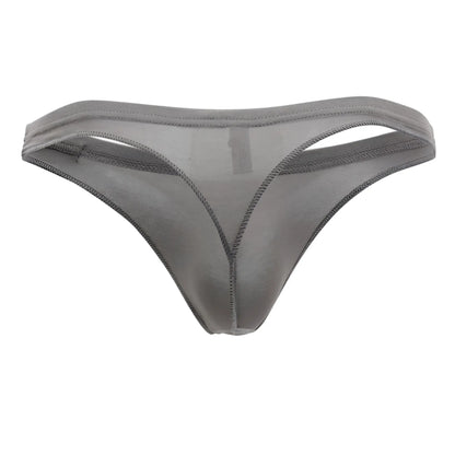Doreanse 1392-SMK euro thong in smoke color with gray sheer mesh and reinforced stitching along edges