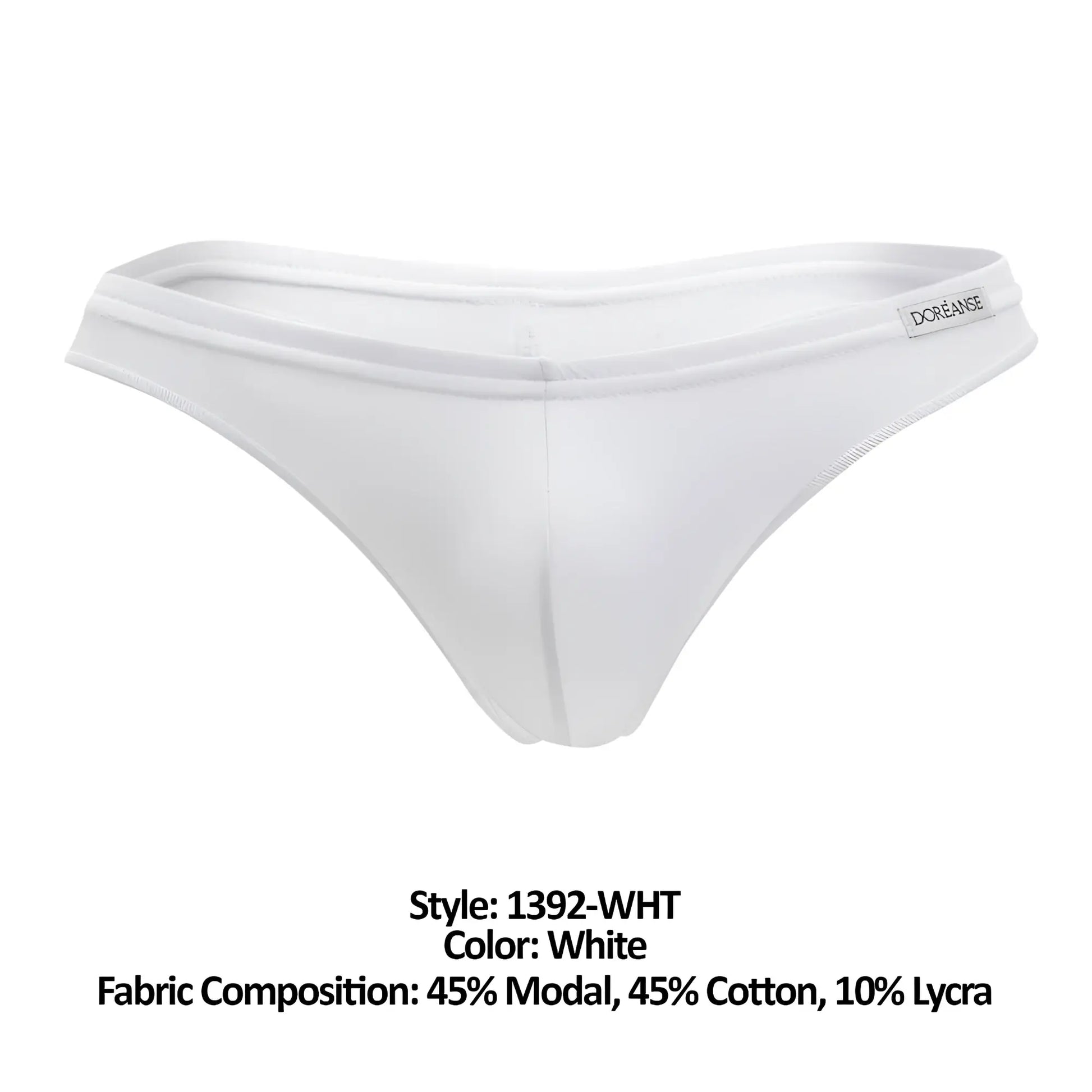 White doreanse euro thong brief made of 45 modal 45 cotton and 10 lycra providing comfort and stretch