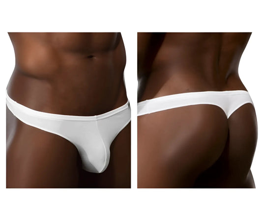 White doreanse 1392-wht euro thong made of smooth stretchy fabric shown from the back side