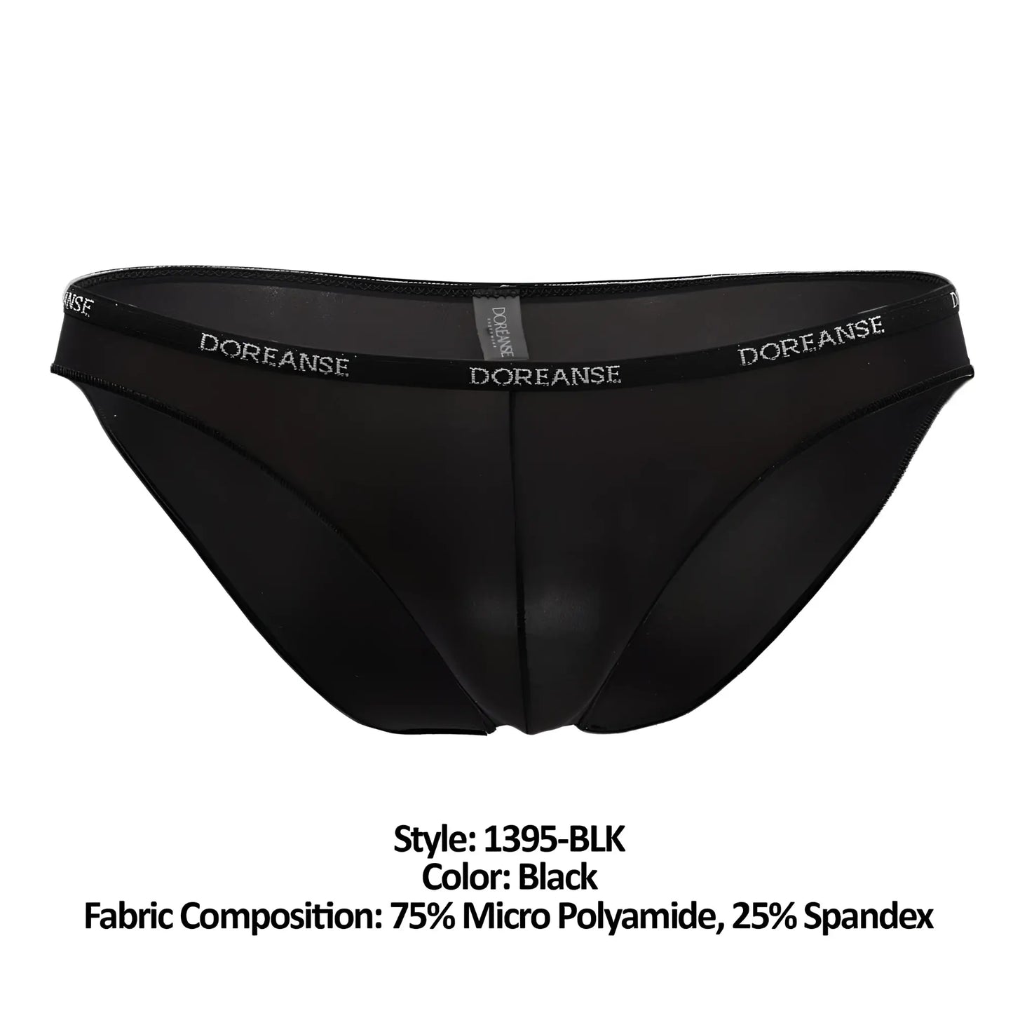 Black doreanse 1395-blk aire bikini briefs made of 75% micro polyamide and 25% spandex shown from the back