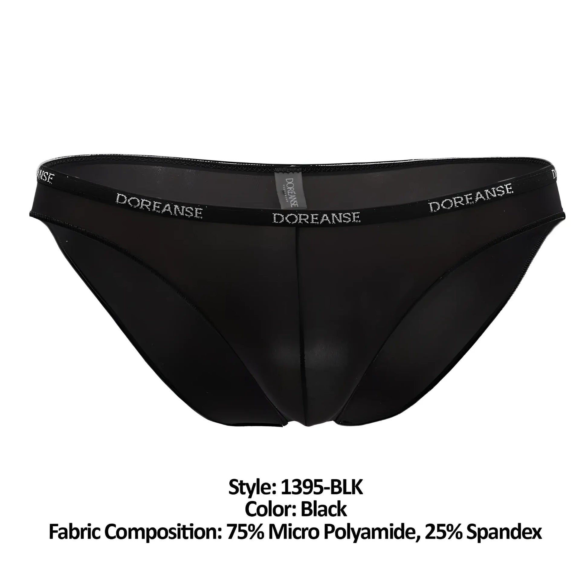 Black doreanse 1395-blk aire bikini briefs made of 75% micro polyamide and 25% spandex shown from the back