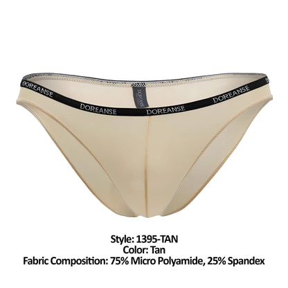 Tan doreanse 1395-tan aire bikini briefs in tan made of 75 percent micro polyamide 25 percent spandex with black branded waistband