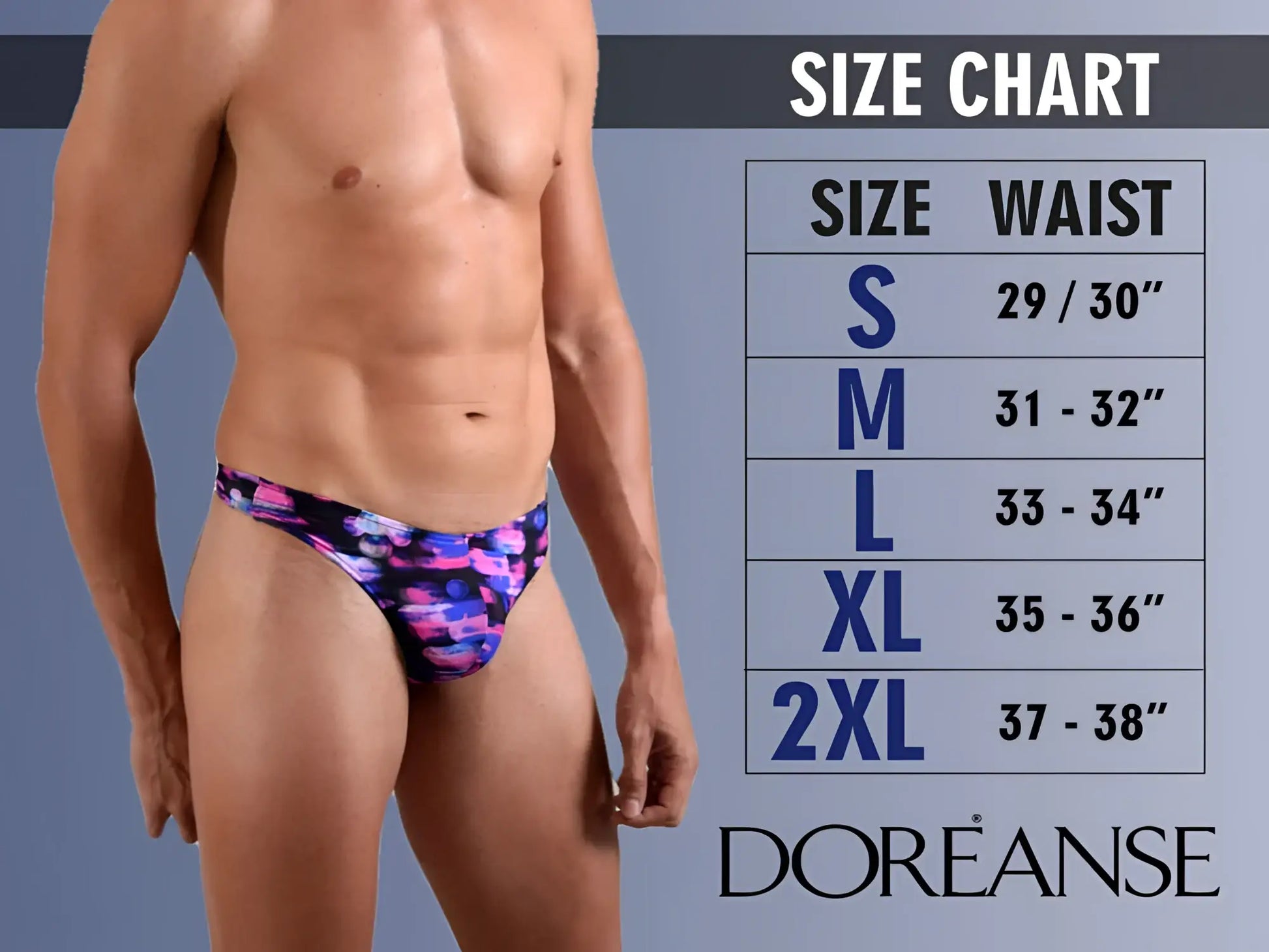 Vibrant purple and blue abstract patterned men’s briefs by doreanse in the doreanse 1403-prn persian briefs color printed design