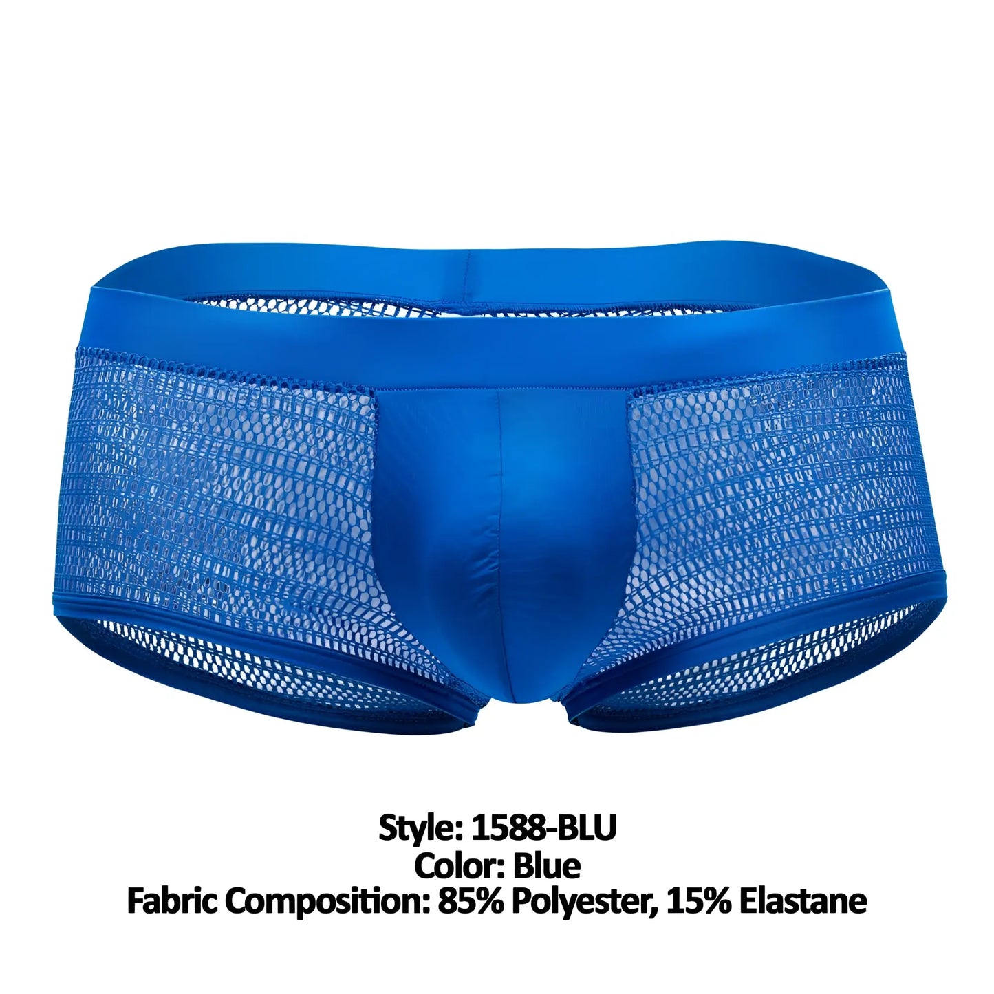 Doreanse 1588-blu mesh trunk in blue with a satin-like solid front panel for breathable comfort and style