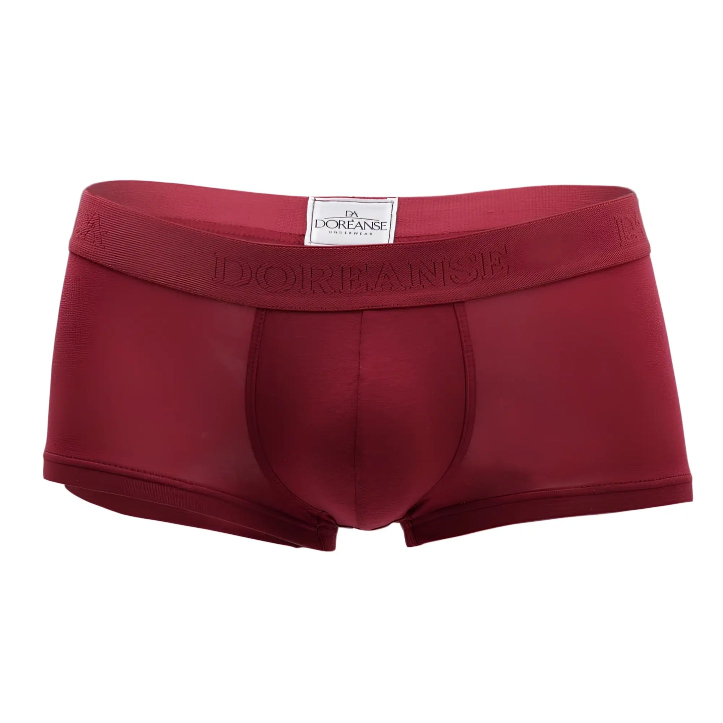 Maroon doreanse 1760-brd low-rise mens briefs with textured waistband and brand label in bordeaux color