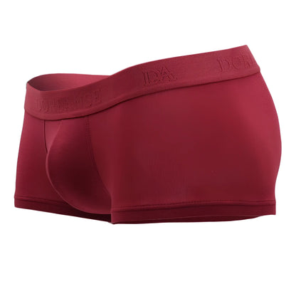 A pair of doreanse 1760-brd low-rise trunk boxer briefs in bordeaux with soft stretchy fabric and elastic waistband brand logo