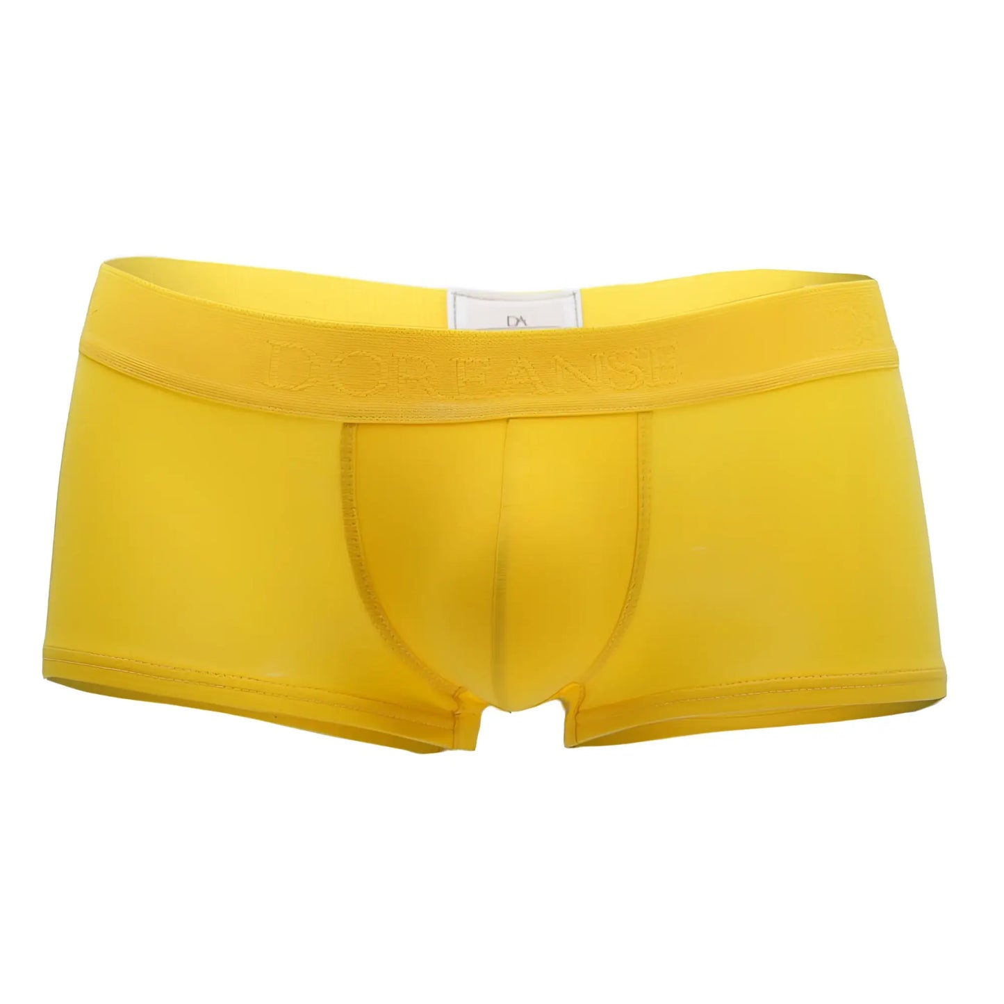 Bright yellow Doreanse 1760-YLW low-rise men’s briefs with smooth elastic waistband embossed with Doreanse brand name