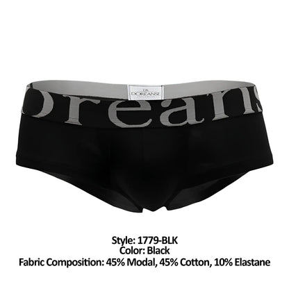Black doreanse 1779-BLK pouch mini trunk briefs with gray elastic waistband featuring bold doreanse branding