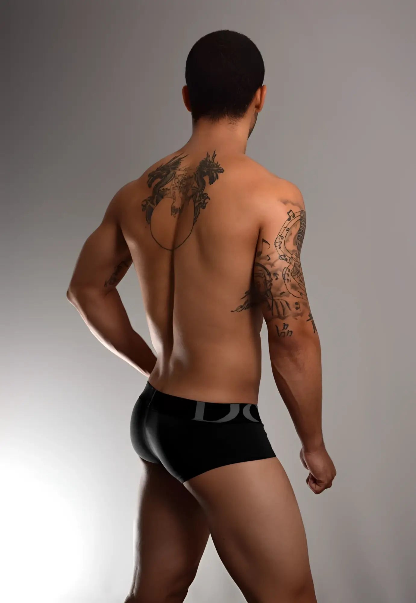Black doreanse 1779-blk pouch mini trunk briefs with silver do logo on waistband made from soft fabric