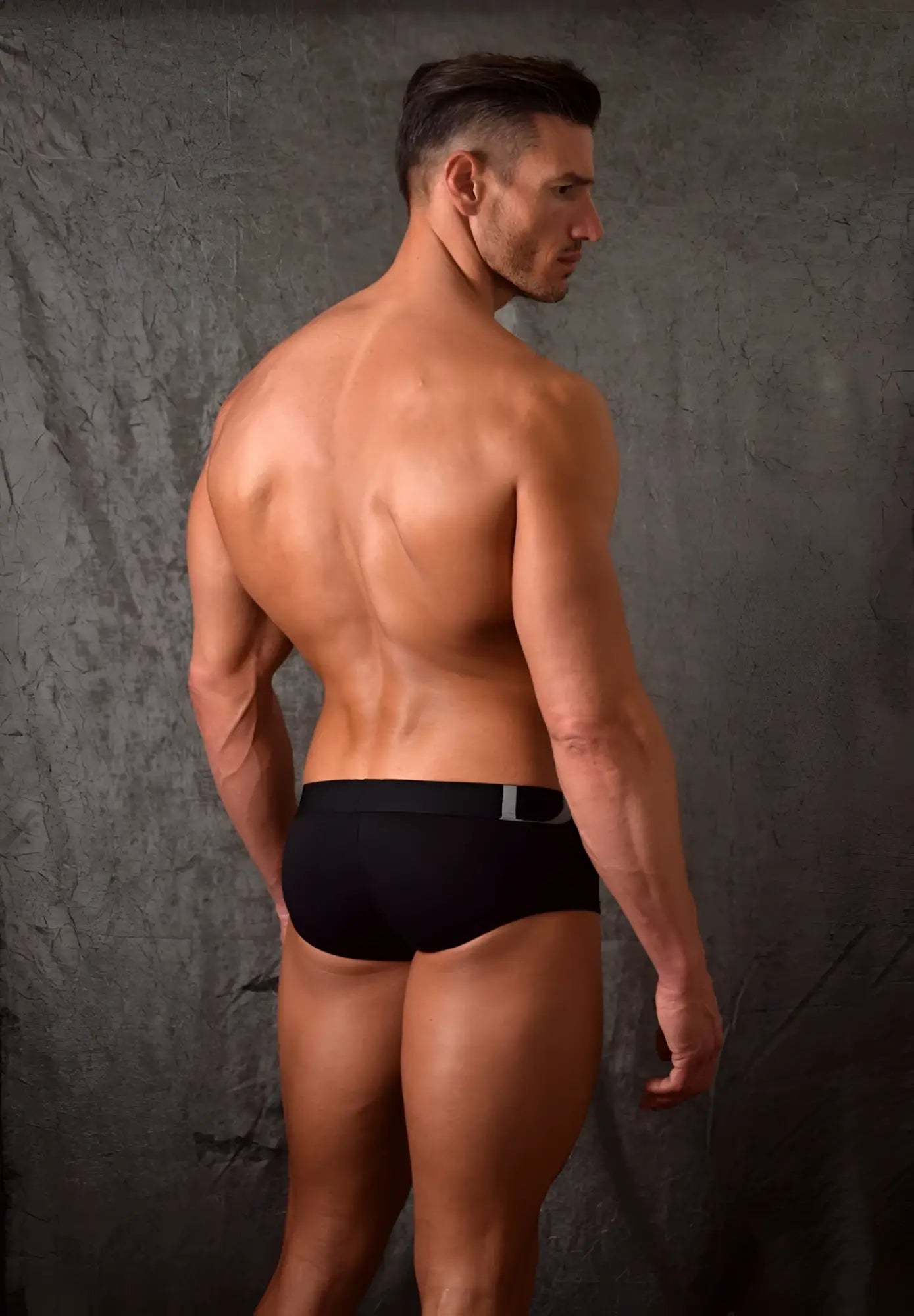 Black doreanse 1779-blk pouch mini trunk briefs with silver rectangular accent on waistband for comfortable wear