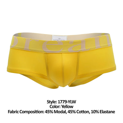 Bright yellow doreanse 1779-ylw men’s pouch mini trunk briefs with beige dream logo band and fabric label