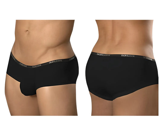 Black doreanse 1781-blk naked mini trunk briefs with subtle elastic waistband and white brand lettering