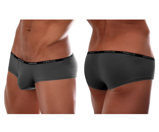 Dark gray doreanse 1781-smk naked mini trunk briefs with black elastic waistband featuring white brand name