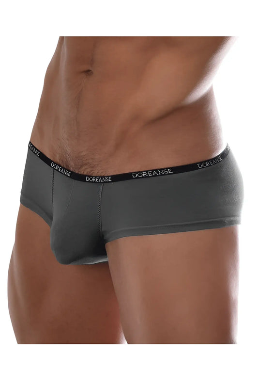Gray doreanse 1781-smk naked mini trunk briefs in smoke color with black waistband and white brand lettering