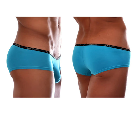 Bright blue doreanse 1781-trq naked mini trunk briefs with black elastic waistband and white brand name lettering