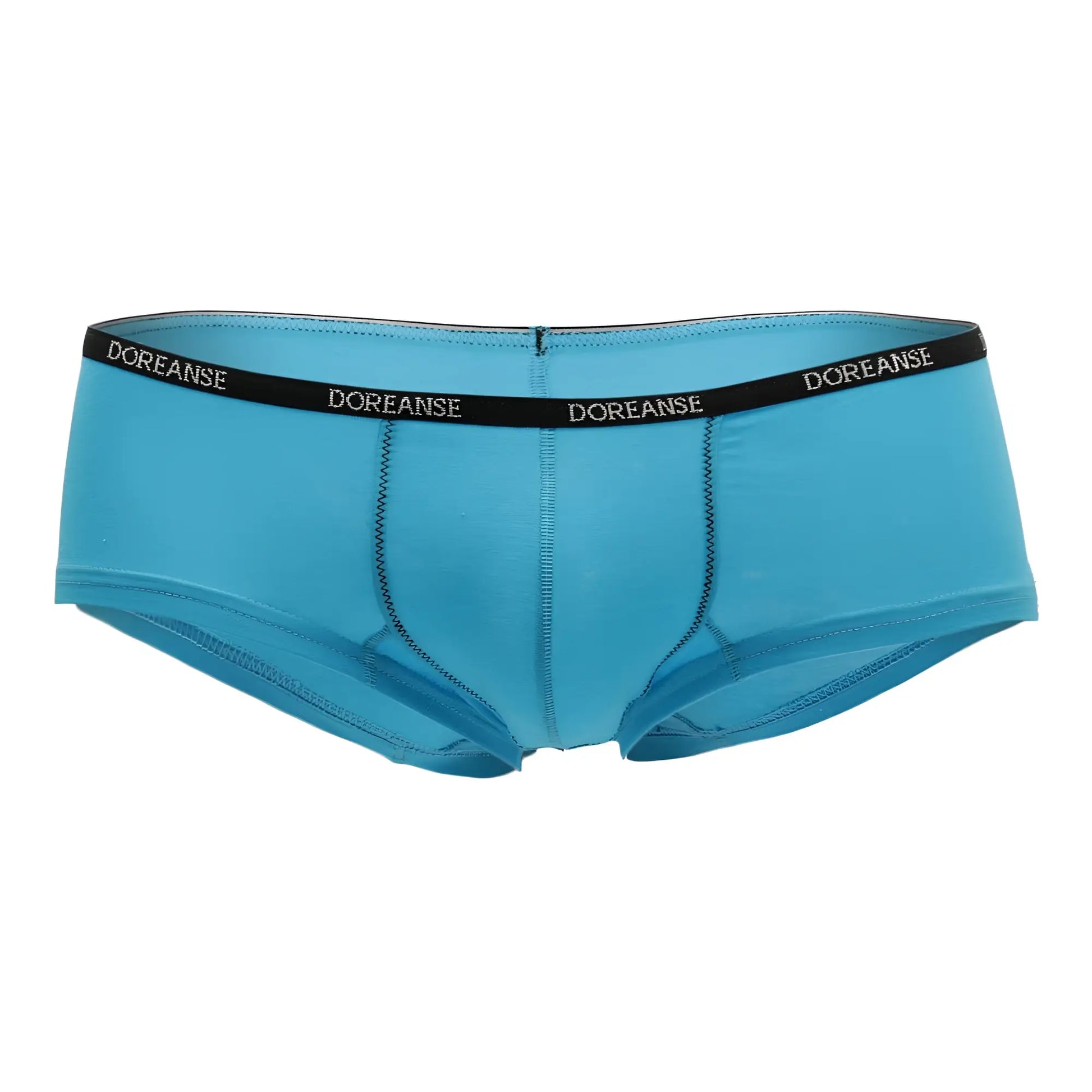 Turquoise doreanse 1781-trq naked mini trunk briefs with black elastic waistband featuring white brand lettering