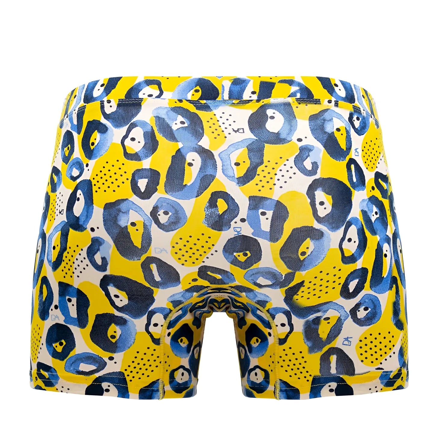 Doreanse 1799-prn leopard art boxer briefs in bright yellow and navy blue leopard print on a white base