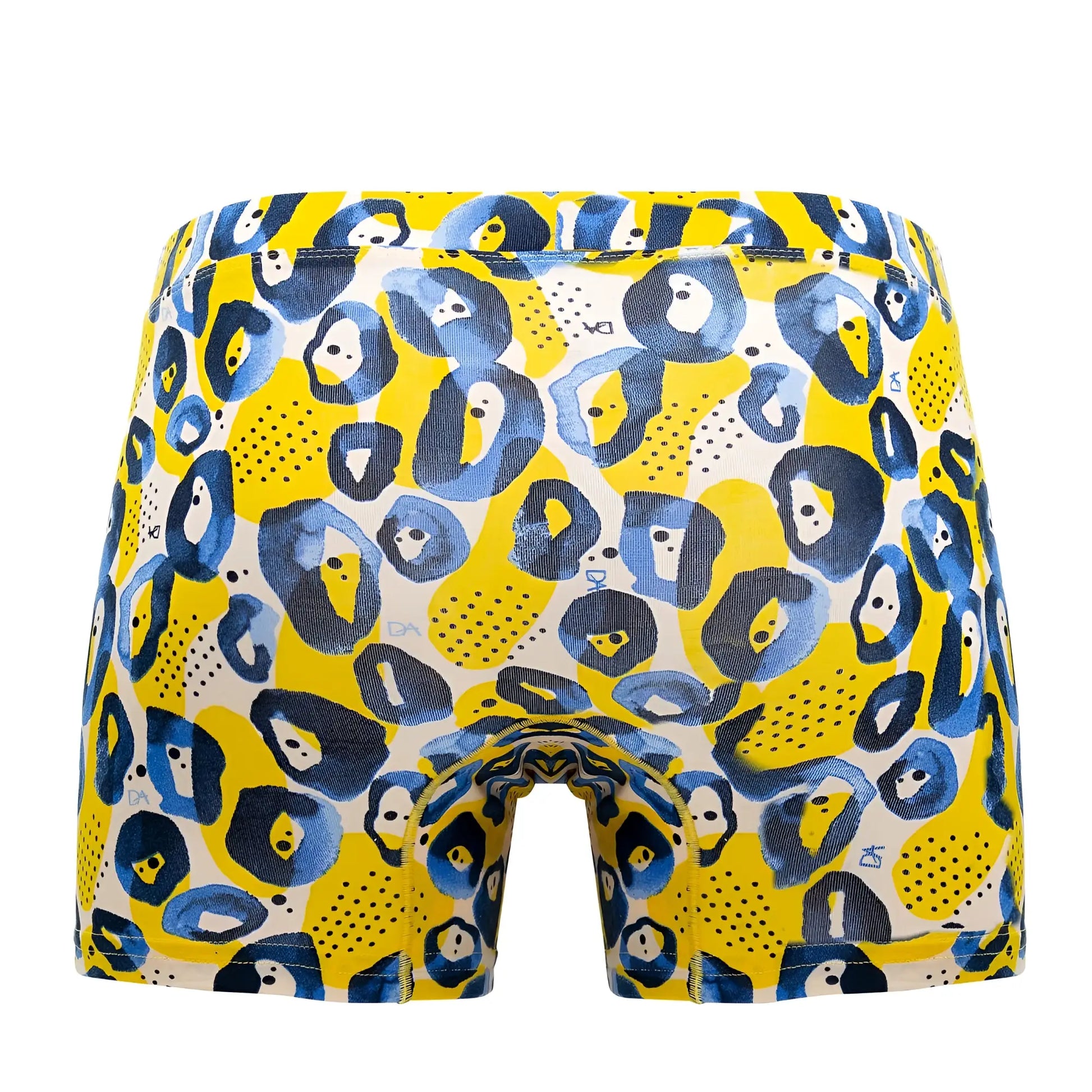 Doreanse 1799-prn leopard art boxer briefs in bright yellow and navy blue leopard print on a white base