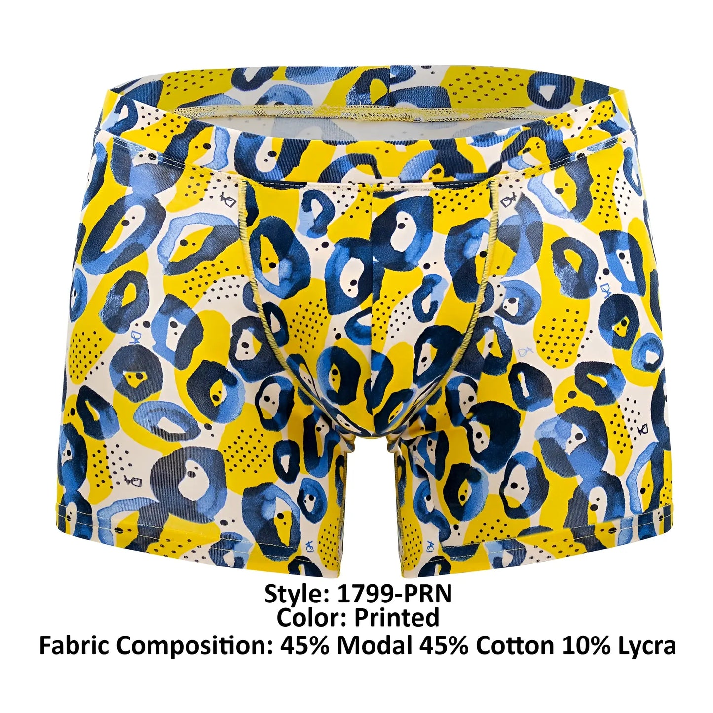 Bright yellow and navy blue leopard print boxer briefs by Doreanse 1799-PRN made from modal cotton and lycra blend