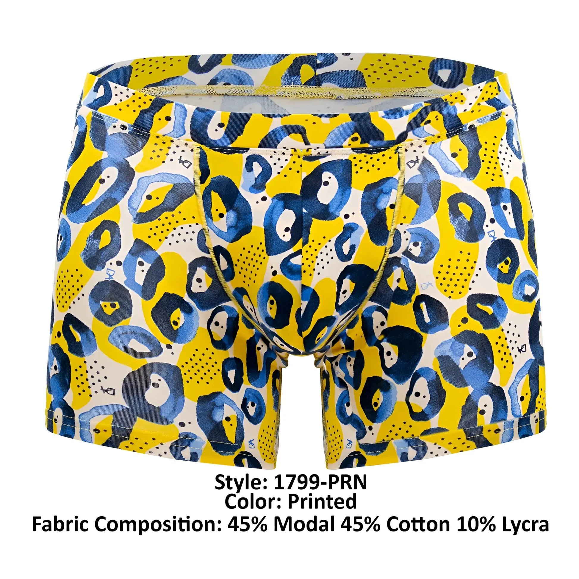 Bright yellow and navy blue leopard print boxer briefs by Doreanse 1799-PRN made from modal cotton and lycra blend