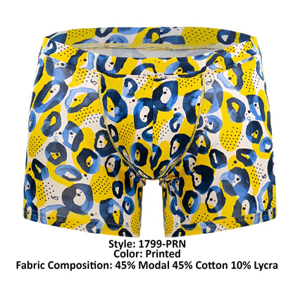 Bright yellow and navy blue leopard print boxer briefs by Doreanse 1799-PRN made from modal cotton and lycra blend