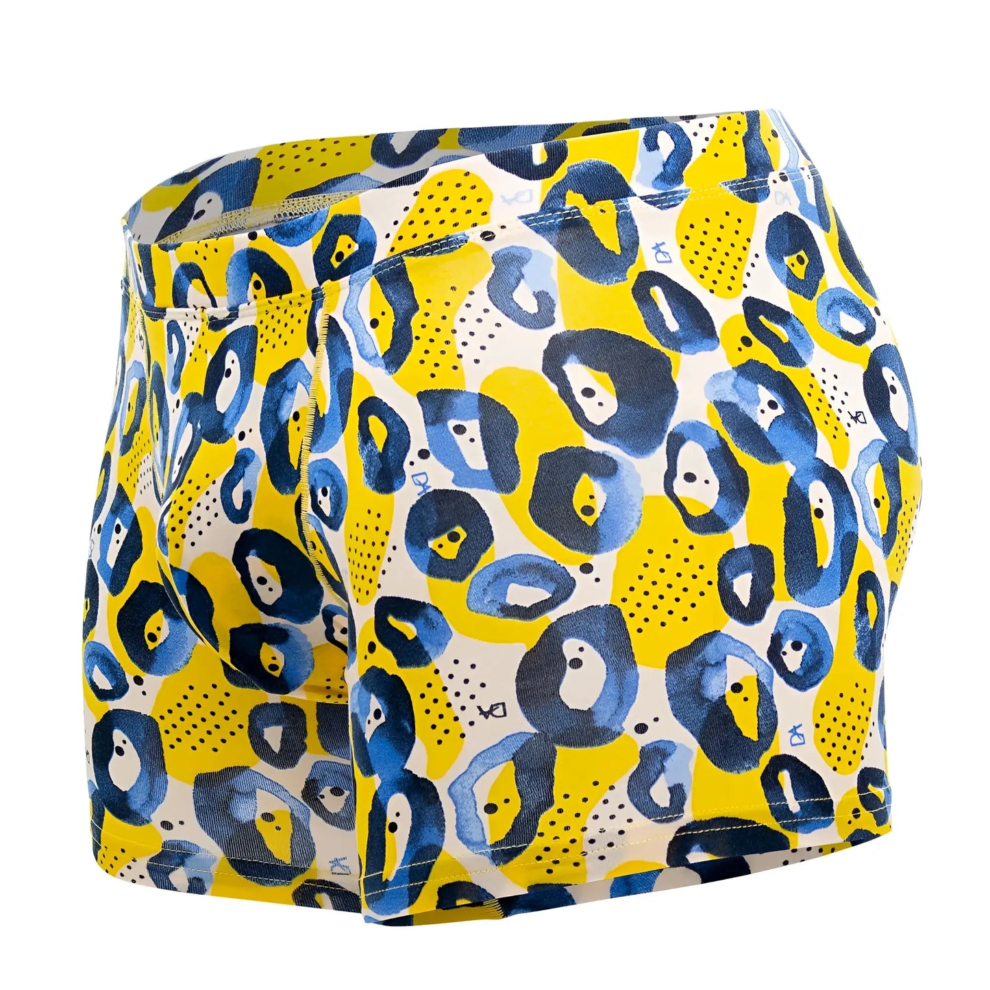 Doreanse 1799-PRN leopard art boxer briefs in vibrant yellow and navy blue abstract leopard print design