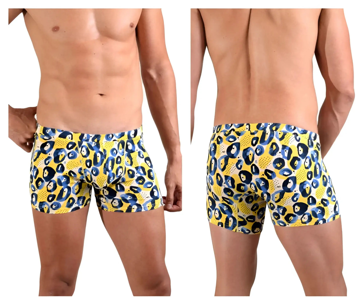 Doreanse 1799-prn leopard art boxer briefs in yellow and blue leopard print for comfortable everyday wear