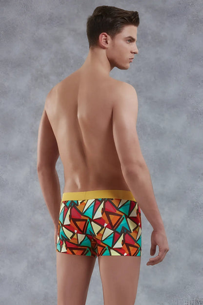 Doreanse prisma boxer brief underwear size m with vibrant geometric pattern and bold yellow waistband