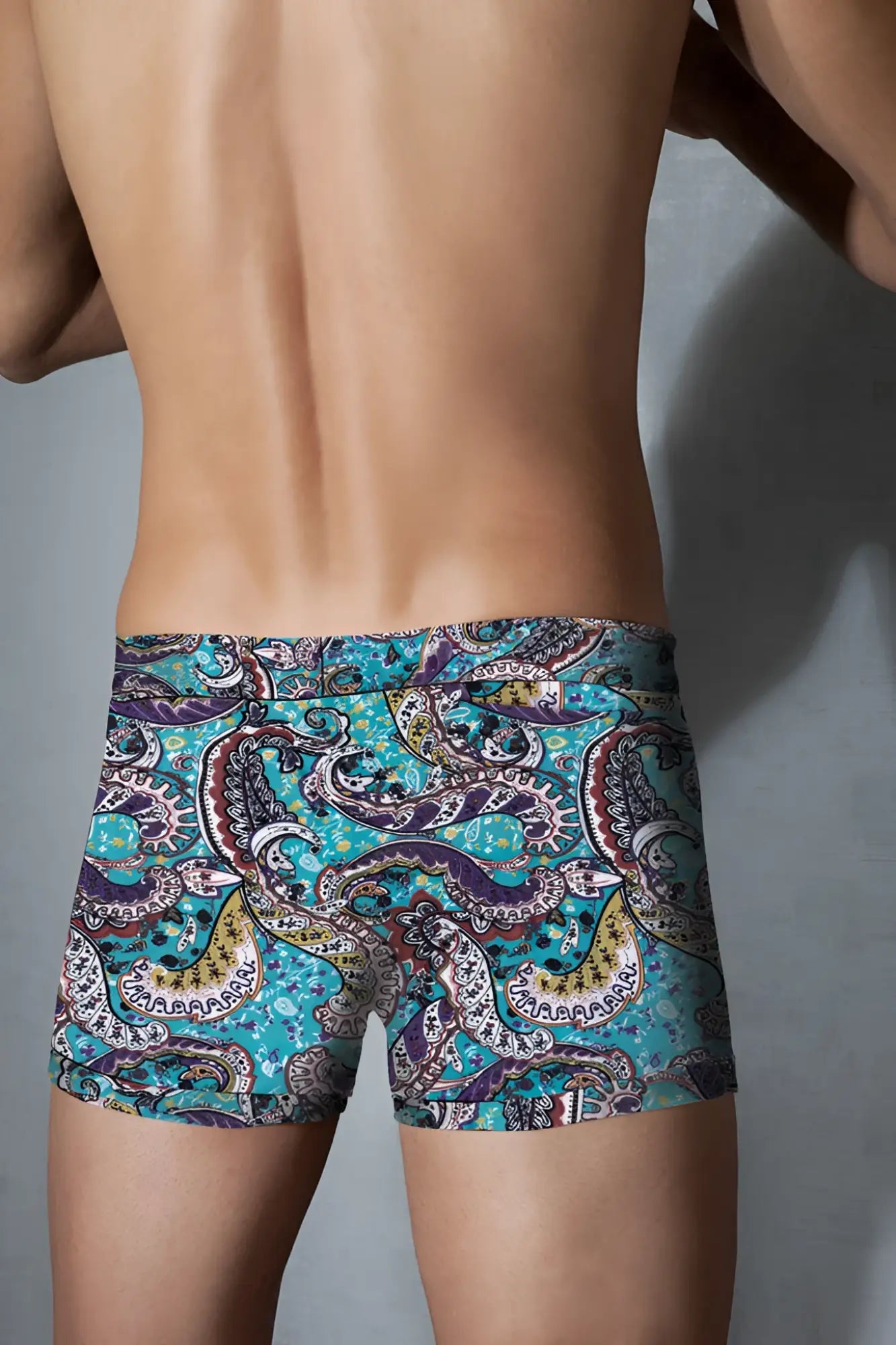 Doreanse tropic sea boxer brief underwear size s with turquoise and purple paisley pattern for men