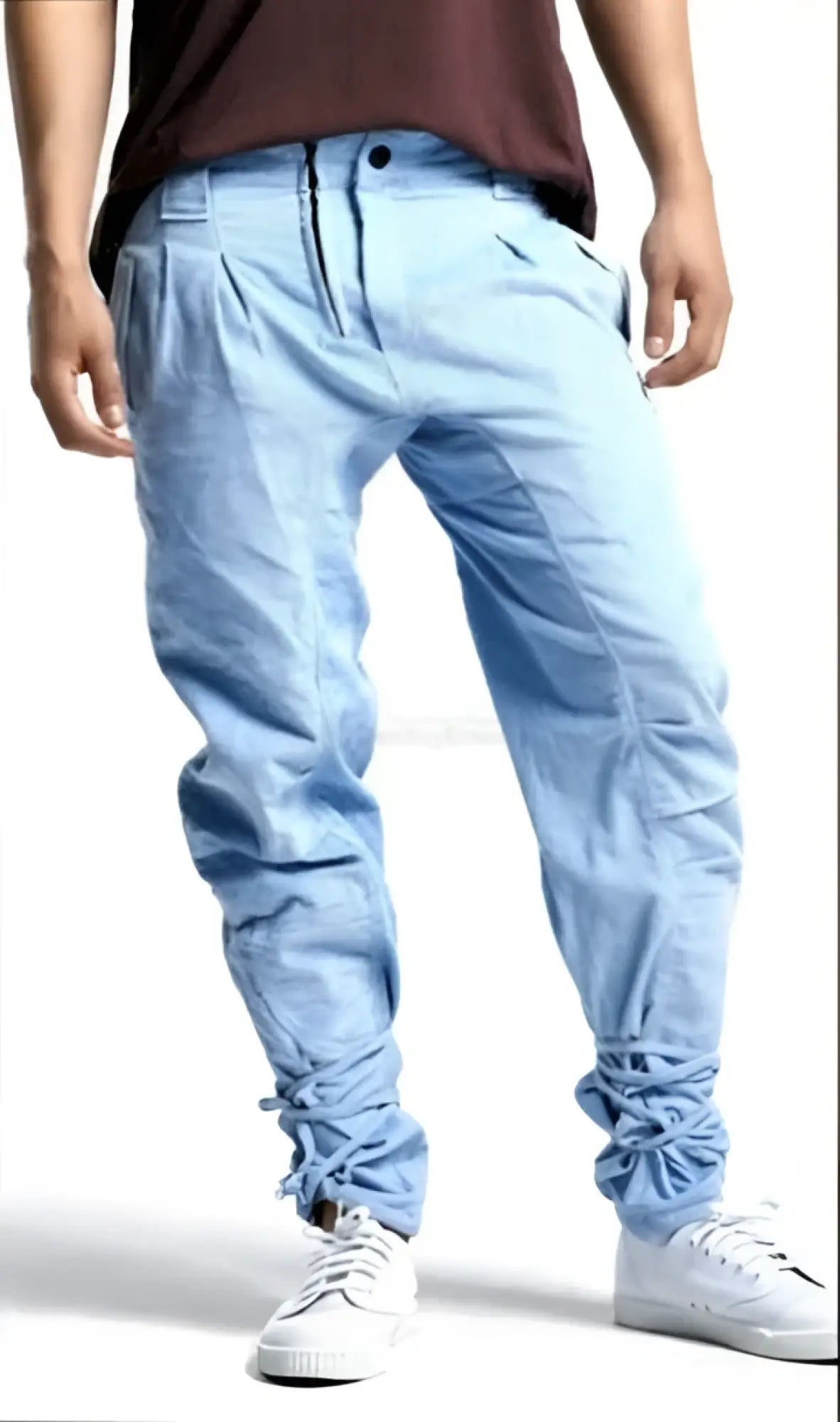 Light blue denim joggers with elasticated cuffs and drawstring waistband from DT Clothes size S DTPNT2010-04