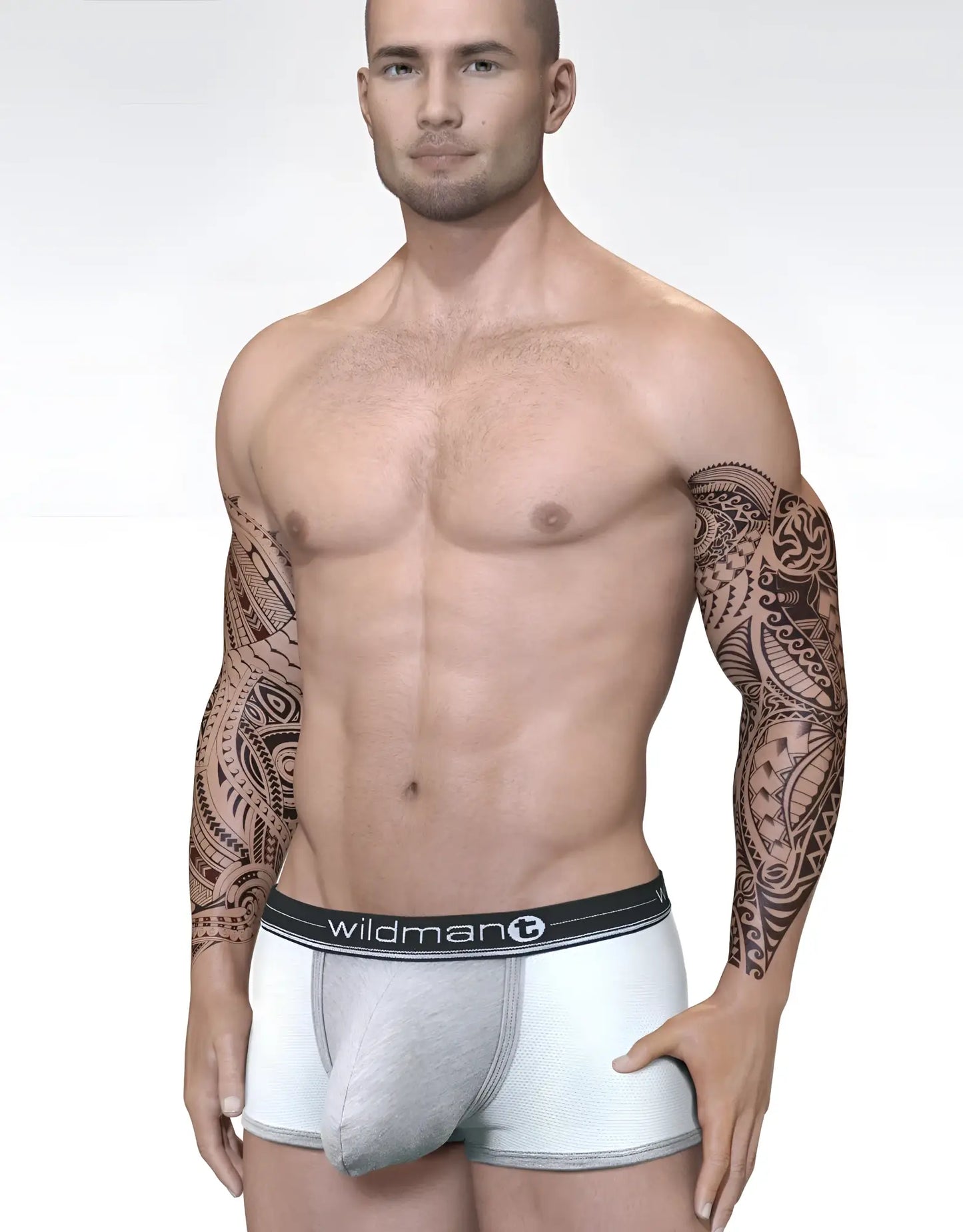 Gray textured duo big boy pouch boxer brief with black wildman branded elastic waistband