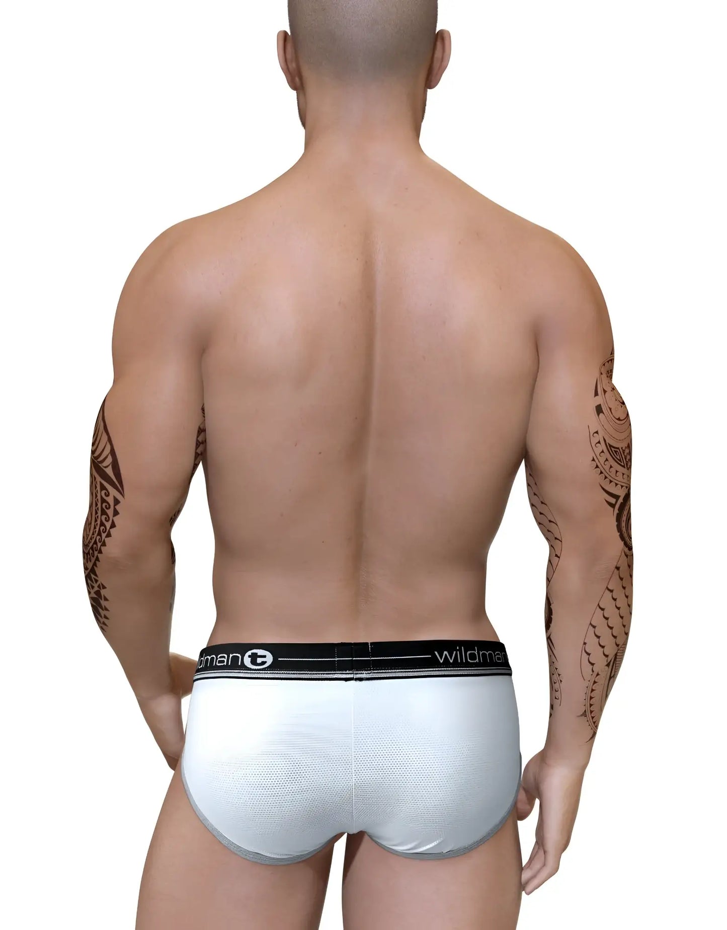 White mesh duo big boy pouch briefs with black wildman elastic waistband for comfortable everyday wear