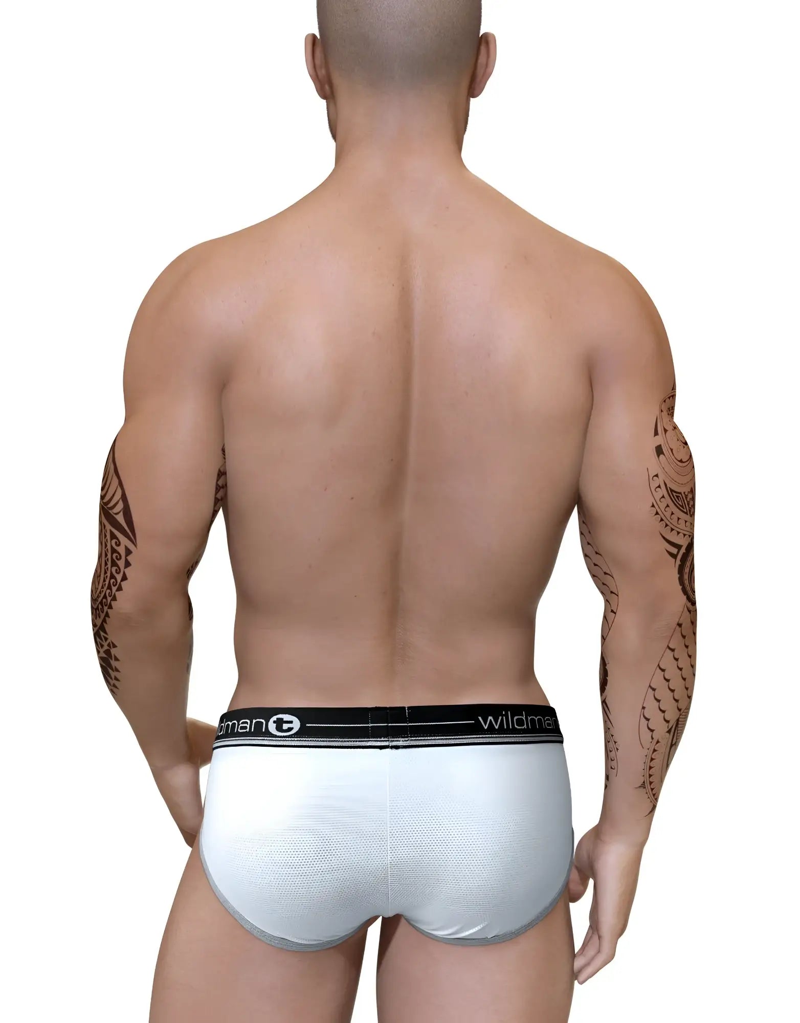 White mesh duo big boy pouch briefs with black wildman elastic waistband for comfortable everyday wear