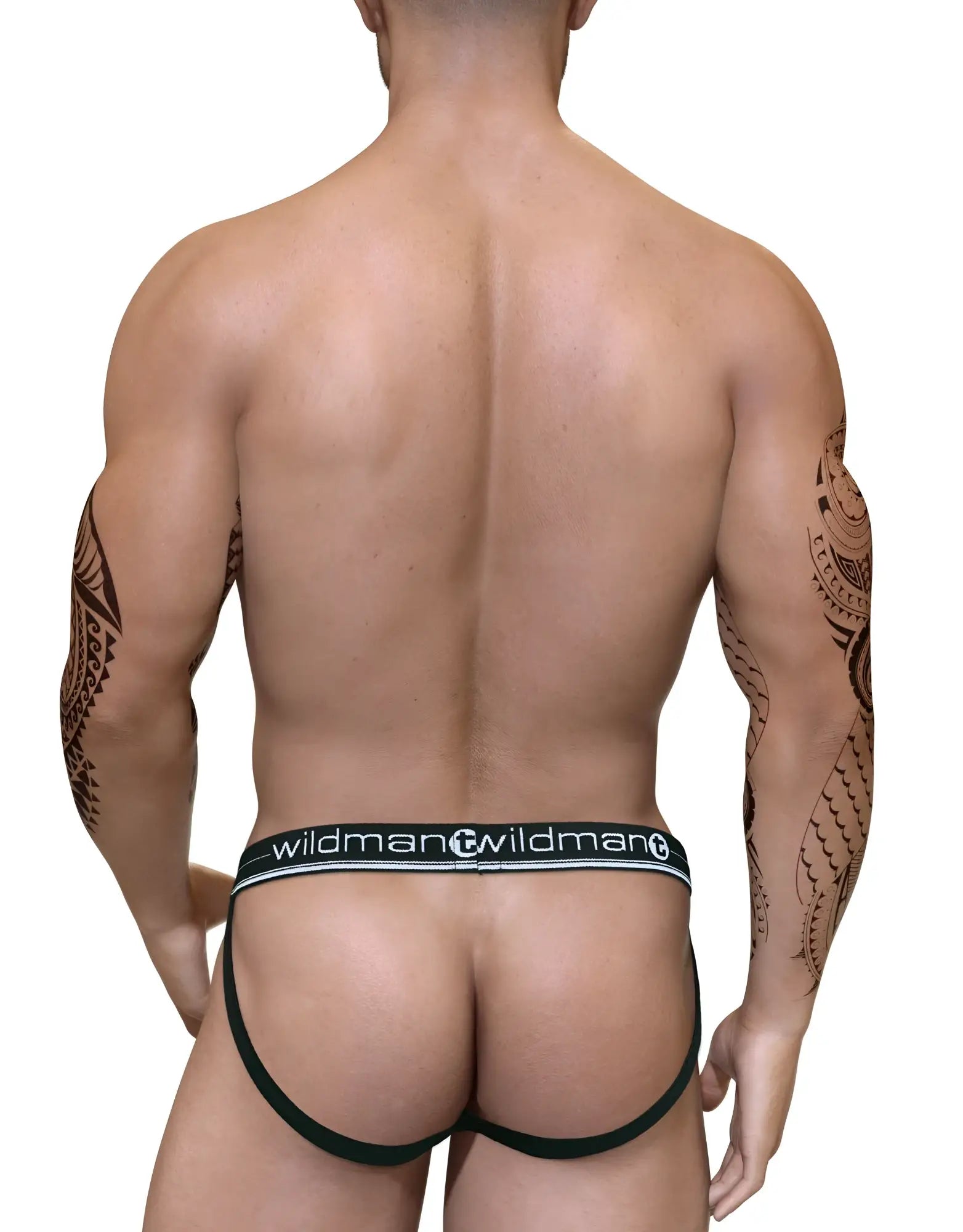 Black wildman duo big boy pouch jock strap briefs with white logo waistband band designed for support and comfort