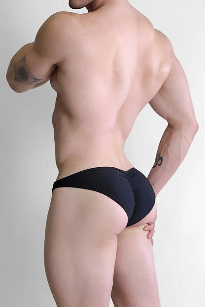 Dynamic classic scrunch-butt brief in jet black showing snug black athletic briefs with a form-fitting design back view