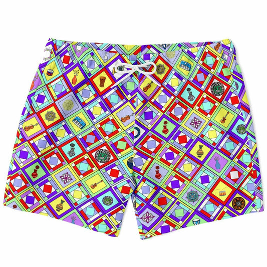 Maris Equi 1960's Style Colorful Diamond Print Retro Men's Swim Shorts Trunks