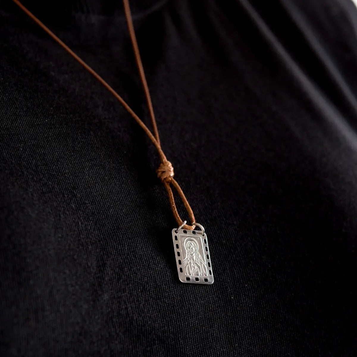 CA-RIO-CA Nossa Senhora do Carmo Scapular with brown leather cord - Men's Necklace - Male Jewelry